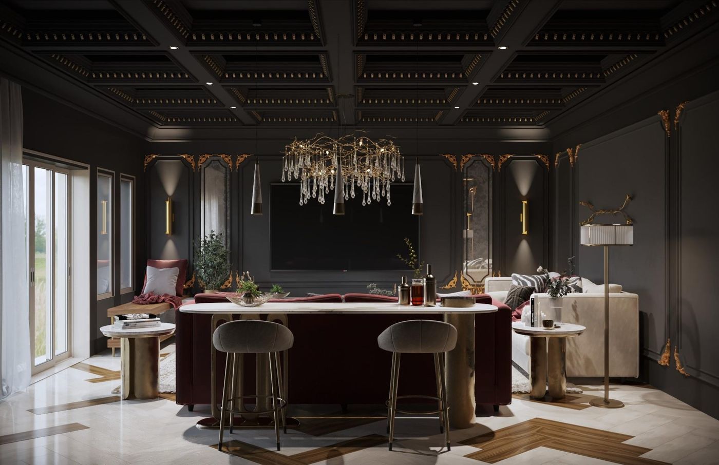 Katameya Dunes: Living room and bar
