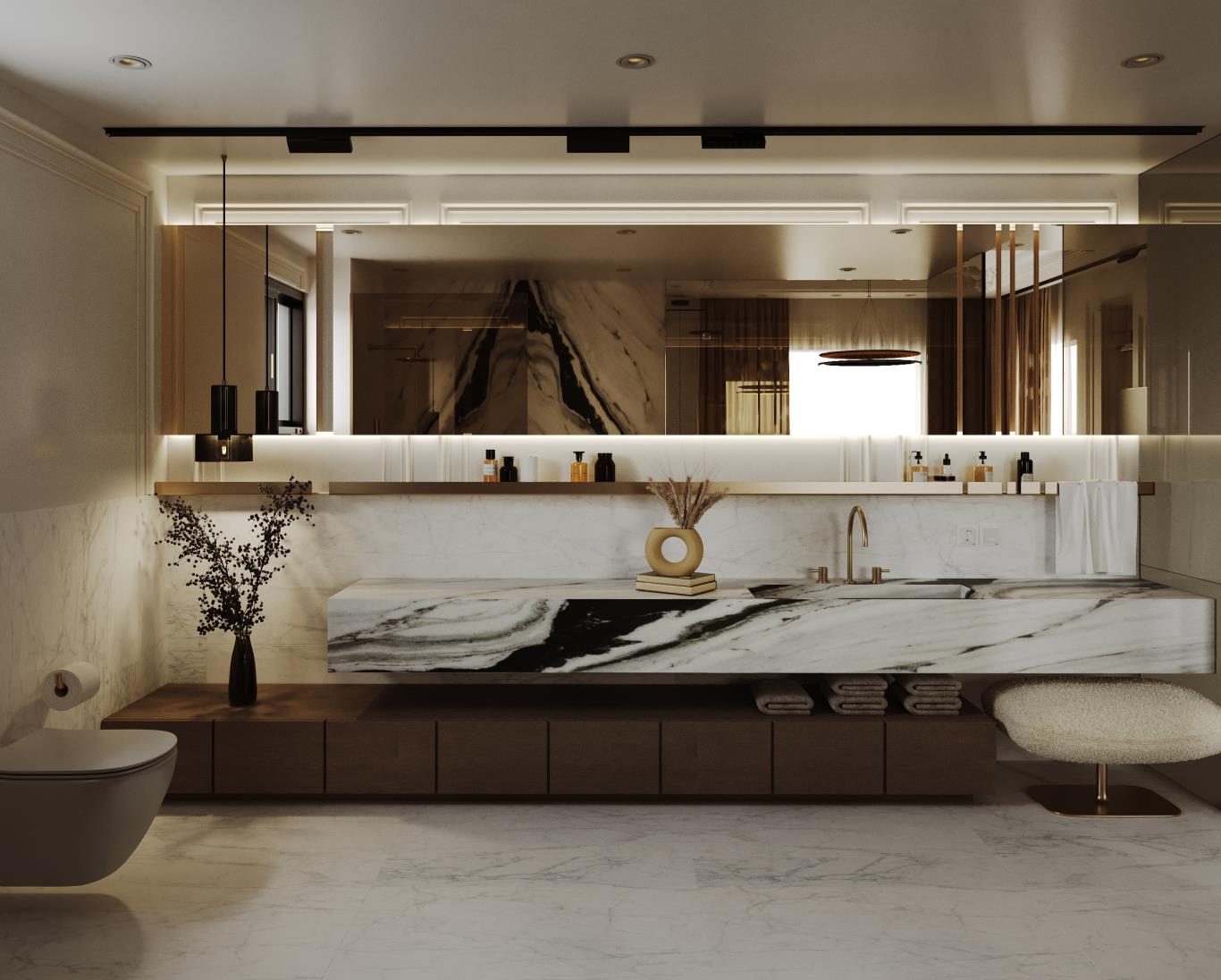 Festival Living: A long vanity in veined marble