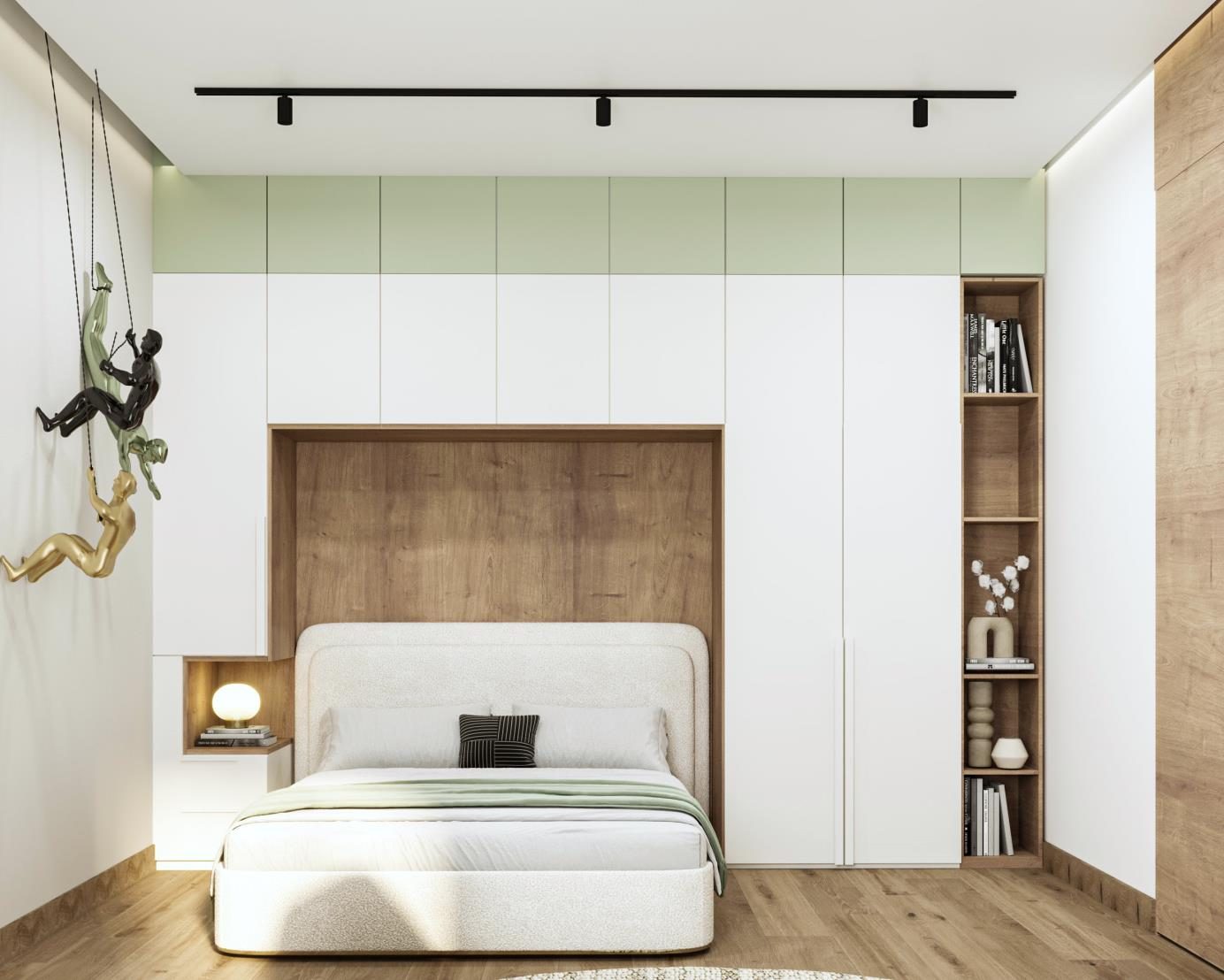 Festival Living: Bedroom two: the bed set into an oak niche