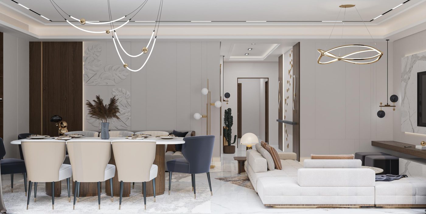 Lake View Residence: From the dining table through to the living room and lobby