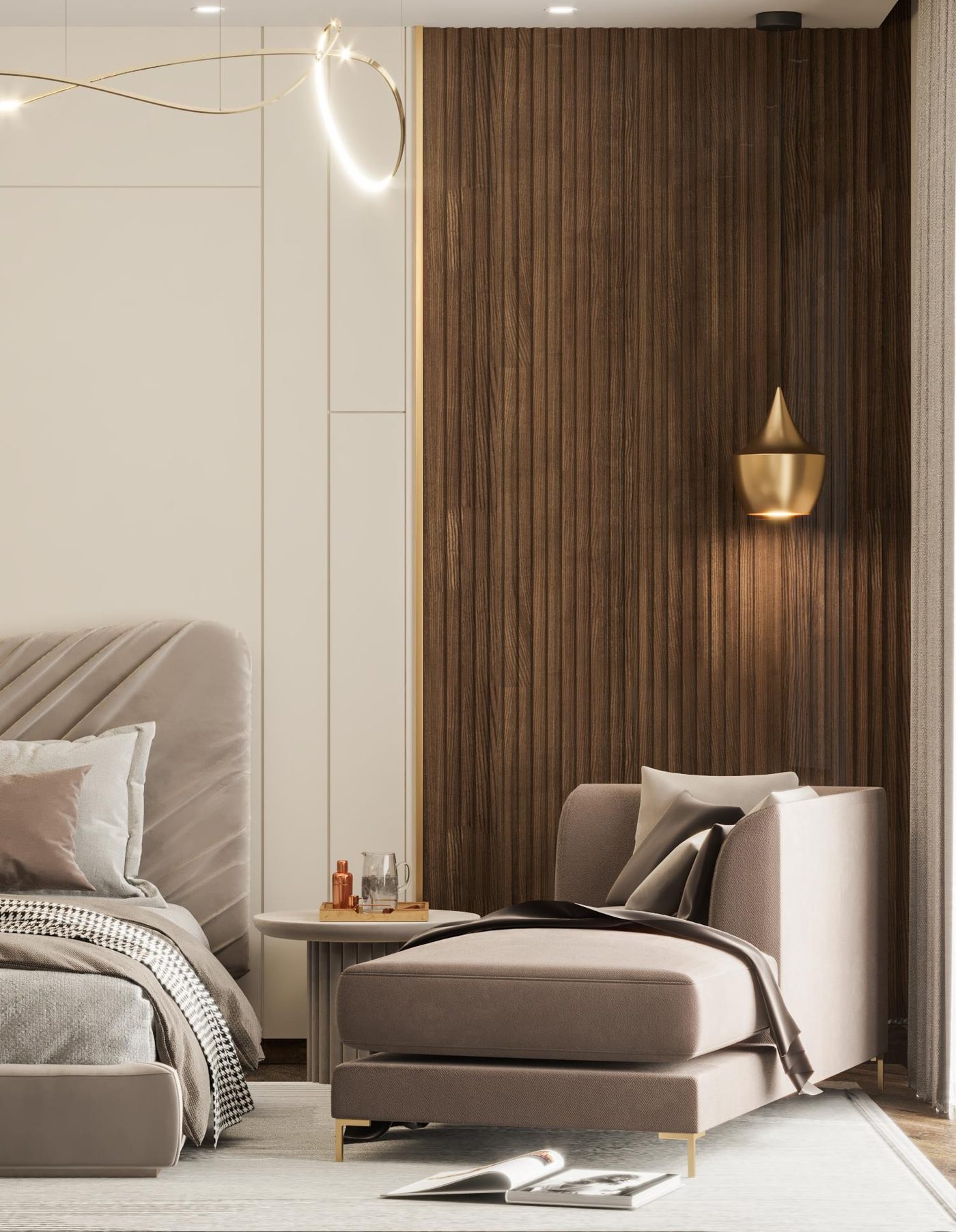 Lake View Residence: A chaise in the corner of the master bedroom