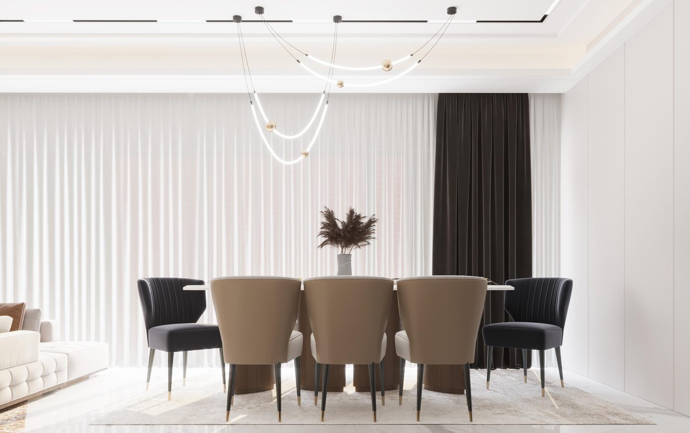 Lake View Residence: Dining for eight under a looped pendant