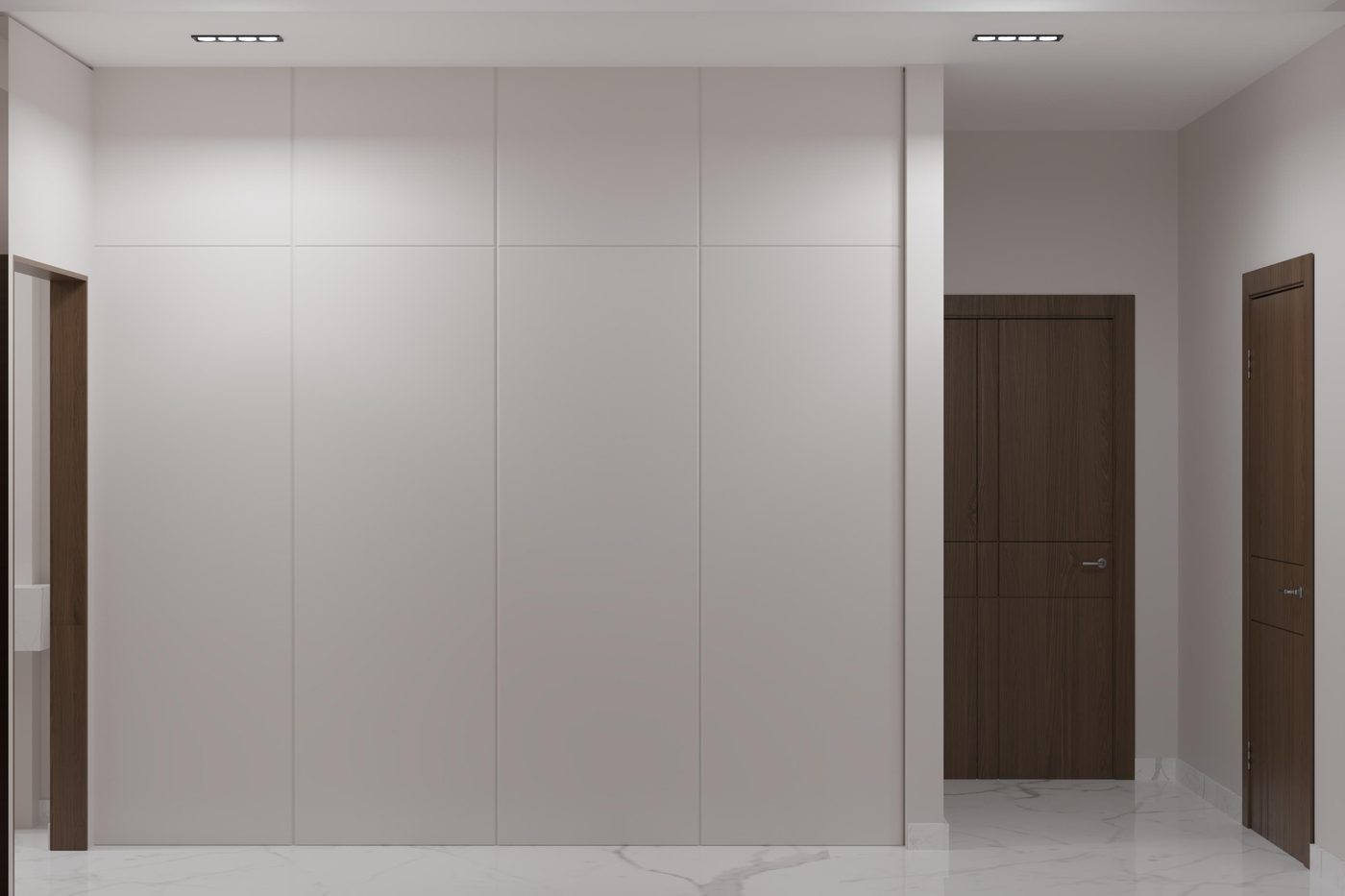 Lake View Residence: The corridor, with the doors hidden in flush panels