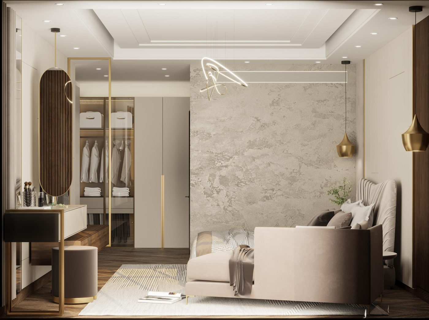 Lake View Residence: The dressing area and a chaise by the window