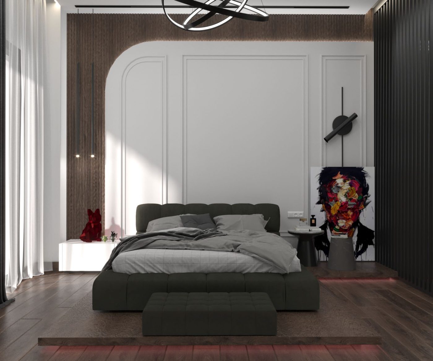 Katameya Heights: A son's room in charcoal and walnut