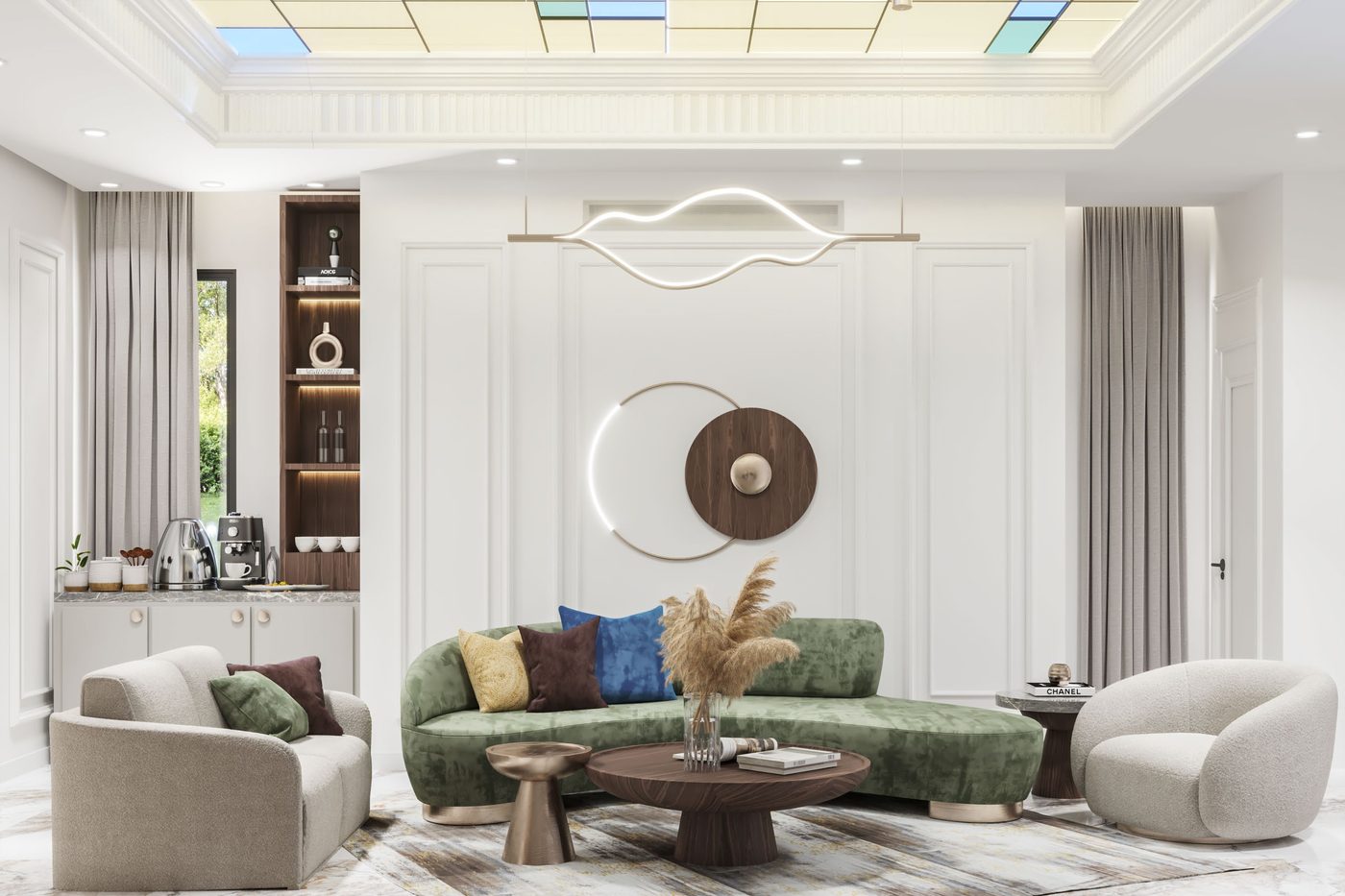 Katameya Heights: Family living on the first floor, under the stained-glass ceiling