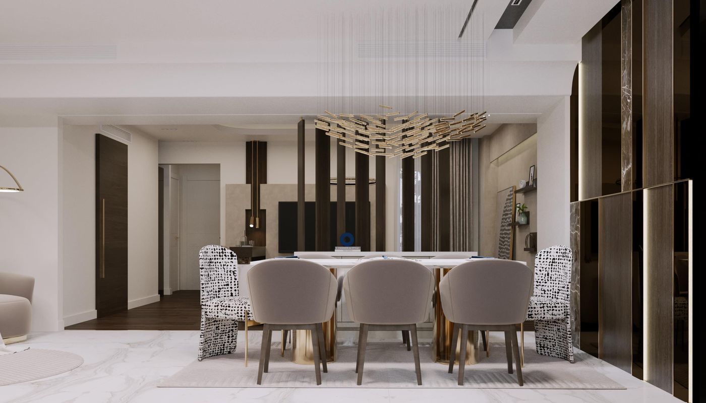 Mountain View: Dining under a sculpted pendant